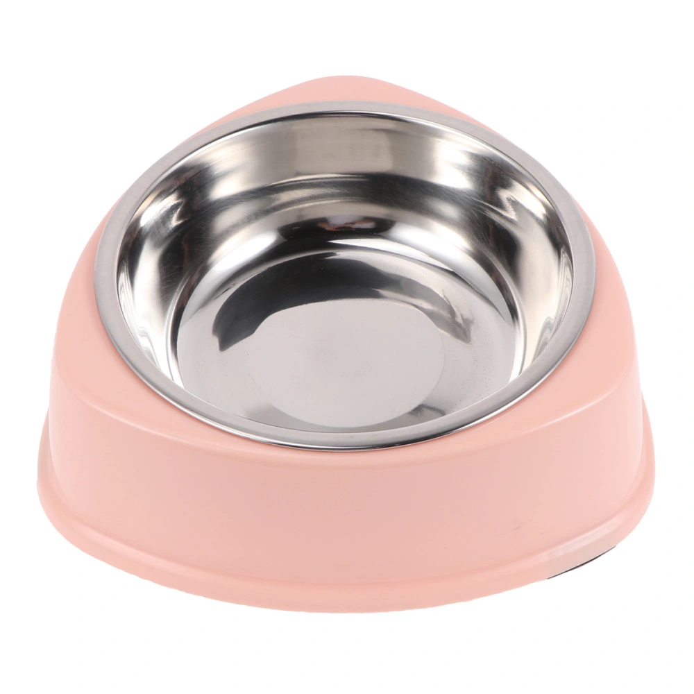 Triangle Plastic Pet Bowl Double Layer Stainless Steel Pet Bowl Dog Cat Safe Water Drinking Anti-slid Feeder Pet Supplies (Pink)