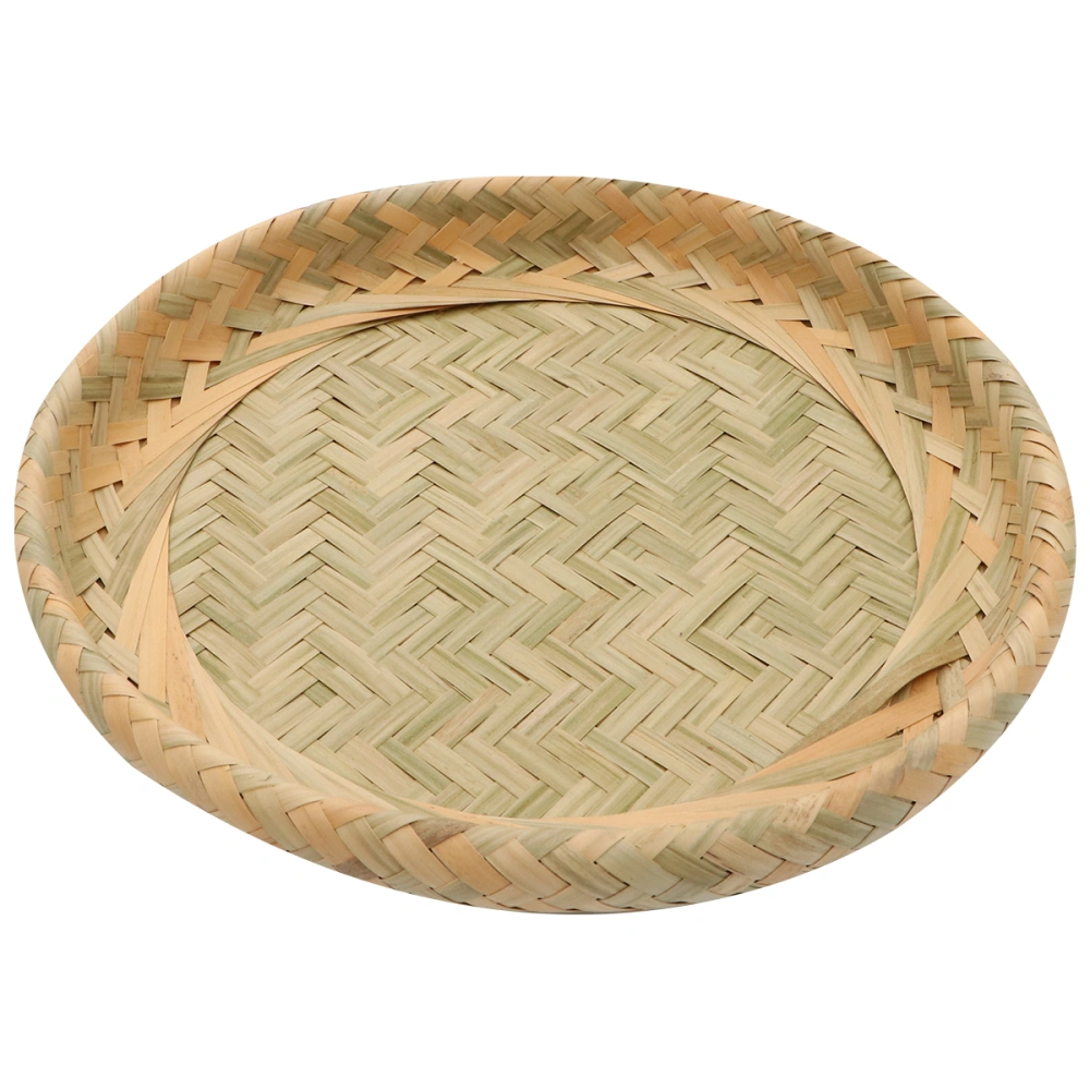 Handmade Bamboo Woven Storage Basket Plate Storage Holder Container for Fruit Candy (Large Size)