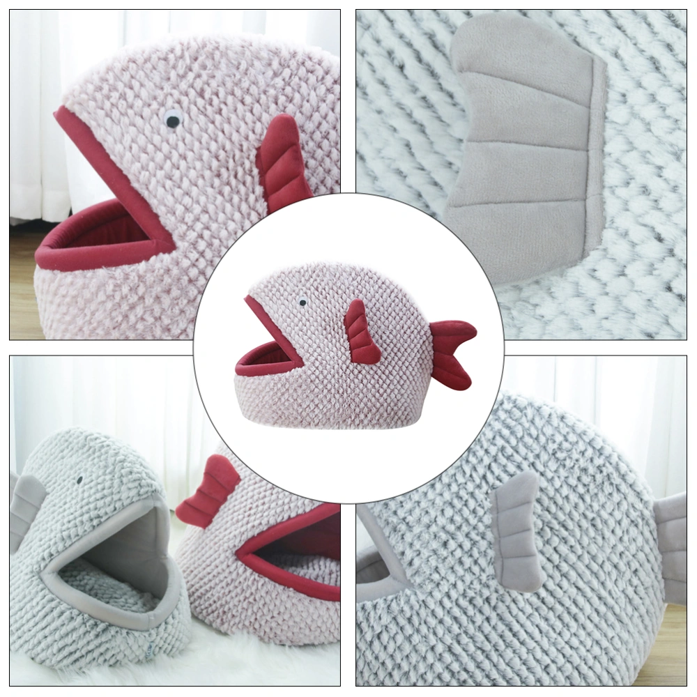 1pc Fish Shaped Dog Cat Nest Winter Half Closed Pet House Cat Bed (Random Color)