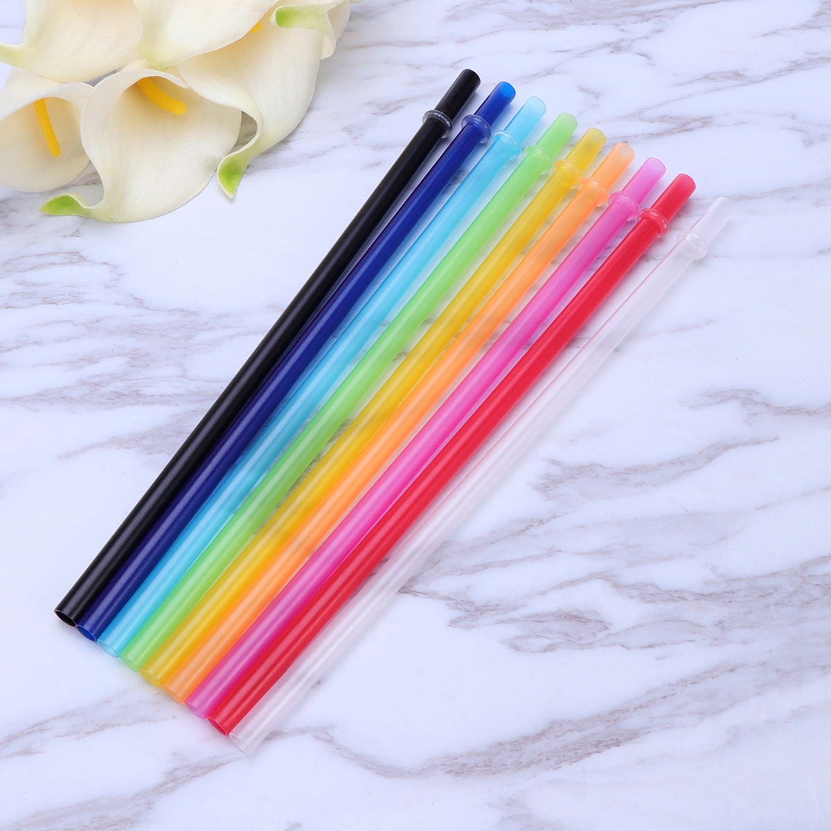 25 Brushes with Rings Solid Color Straw Reusable Plastic Thick Drinking Straws Mason Jar Straws for Party or Home Use - Size 23CM (Mixed Color)