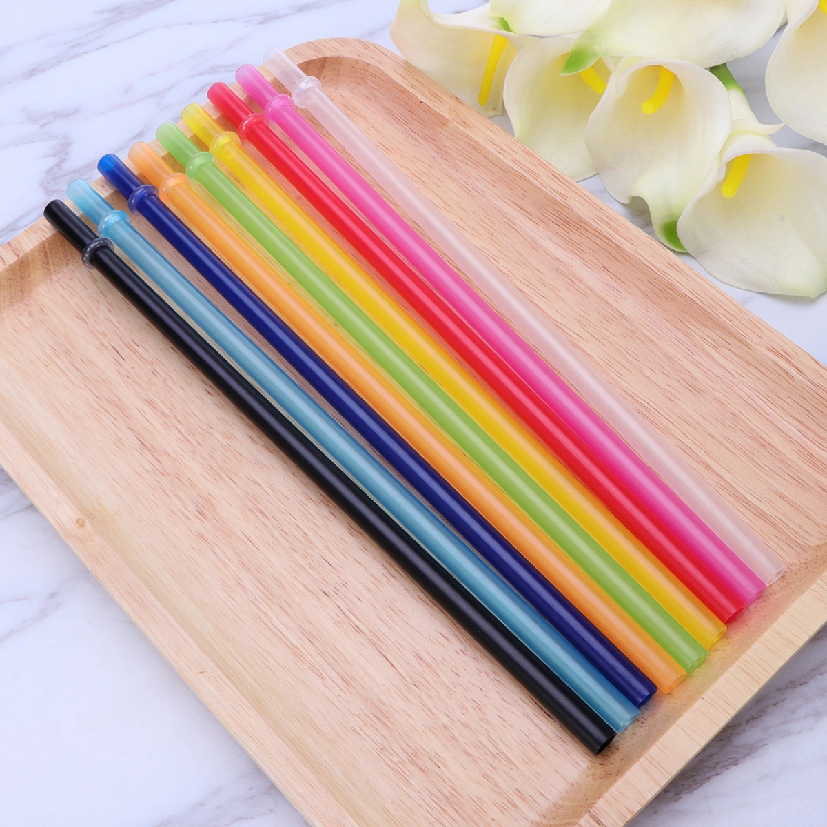 25 Brushes with Rings Solid Color Straw Reusable Plastic Thick Drinking Straws Mason Jar Straws for Party or Home Use - Size 23CM (Mixed Color)