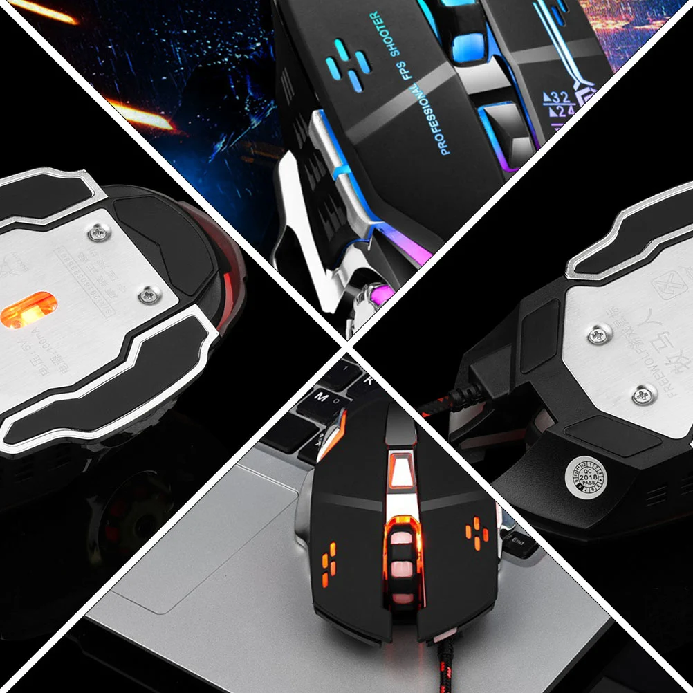 1Pc Metal Luminous Mouse Office Game Mouse Upgraded Gaming Mouse Black
