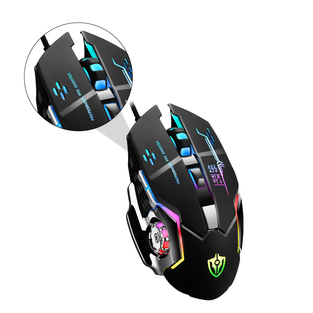1Pc Metal Luminous Mouse Office Game Mouse Upgraded Gaming Mouse Black