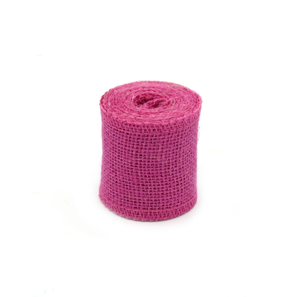 2M Jute Burlap Ribbon Roll for Christmas Decoration (Rose Red)