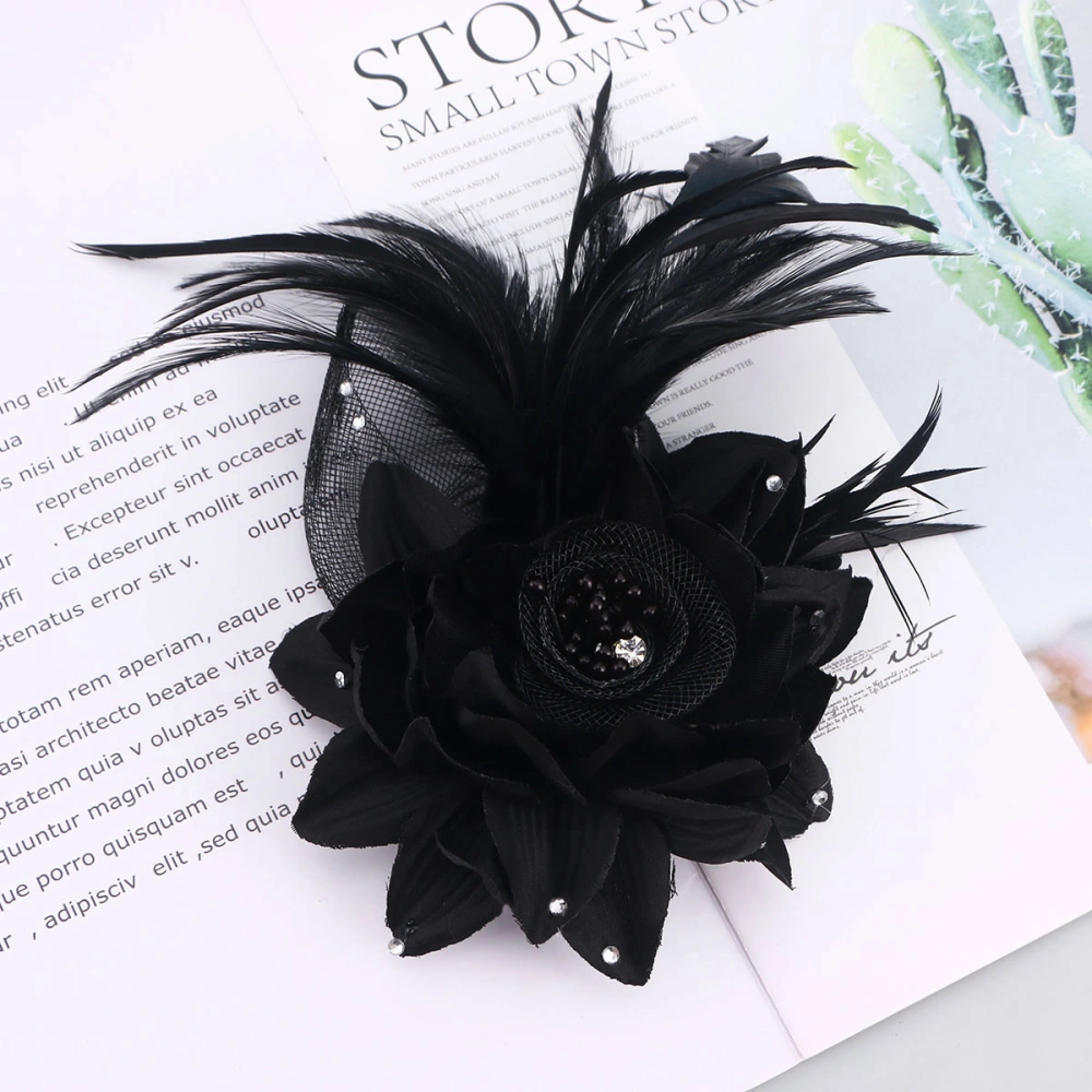 1pc Handmade Fabrics Brooch Flower  Headband Headdress Hairpins for Lady Women Grils (Black)