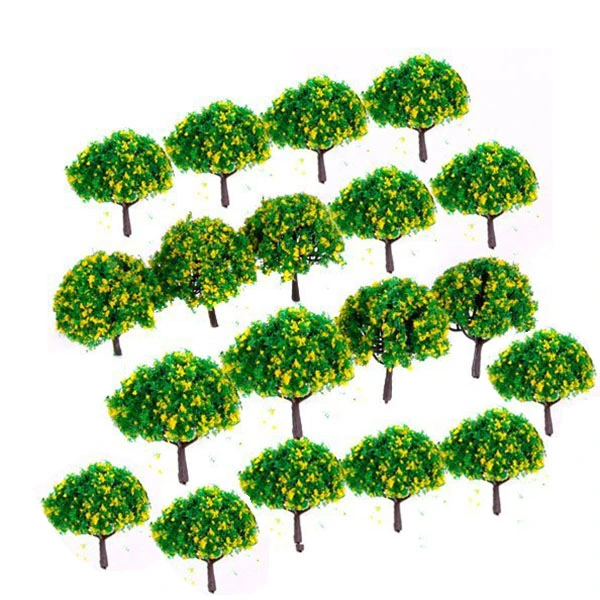 20pcs 1:100 Scenery Landscape Train Model Trees with Yellow Flowers (Green)