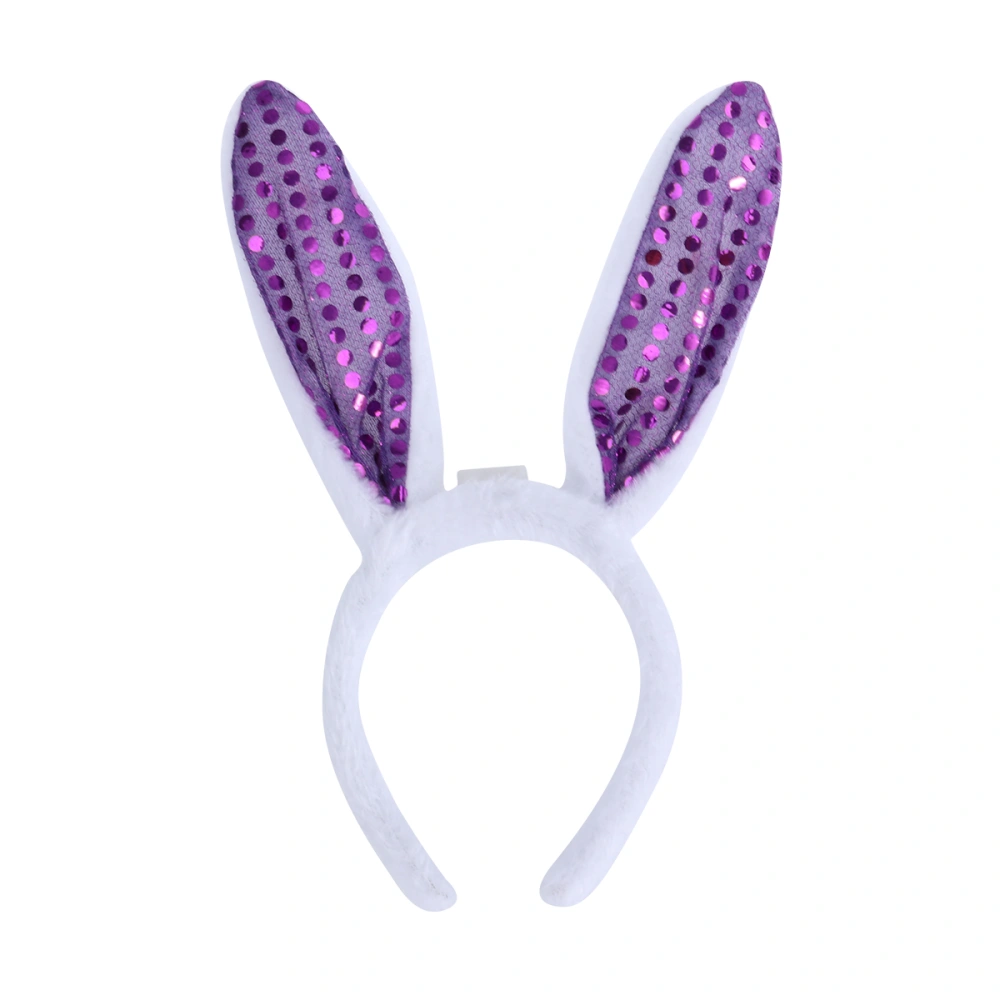 LED Bunny Ear Headband Flashing Sequins Rabbit Ear Hair Heardwear for Easter Christmas Party (Purple)