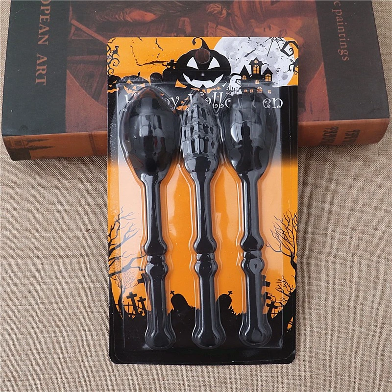 1 Set of Plastic Cutlery Set Plastic Halloween Silverware Halloween Party Plastic Spoon Fork Cutter