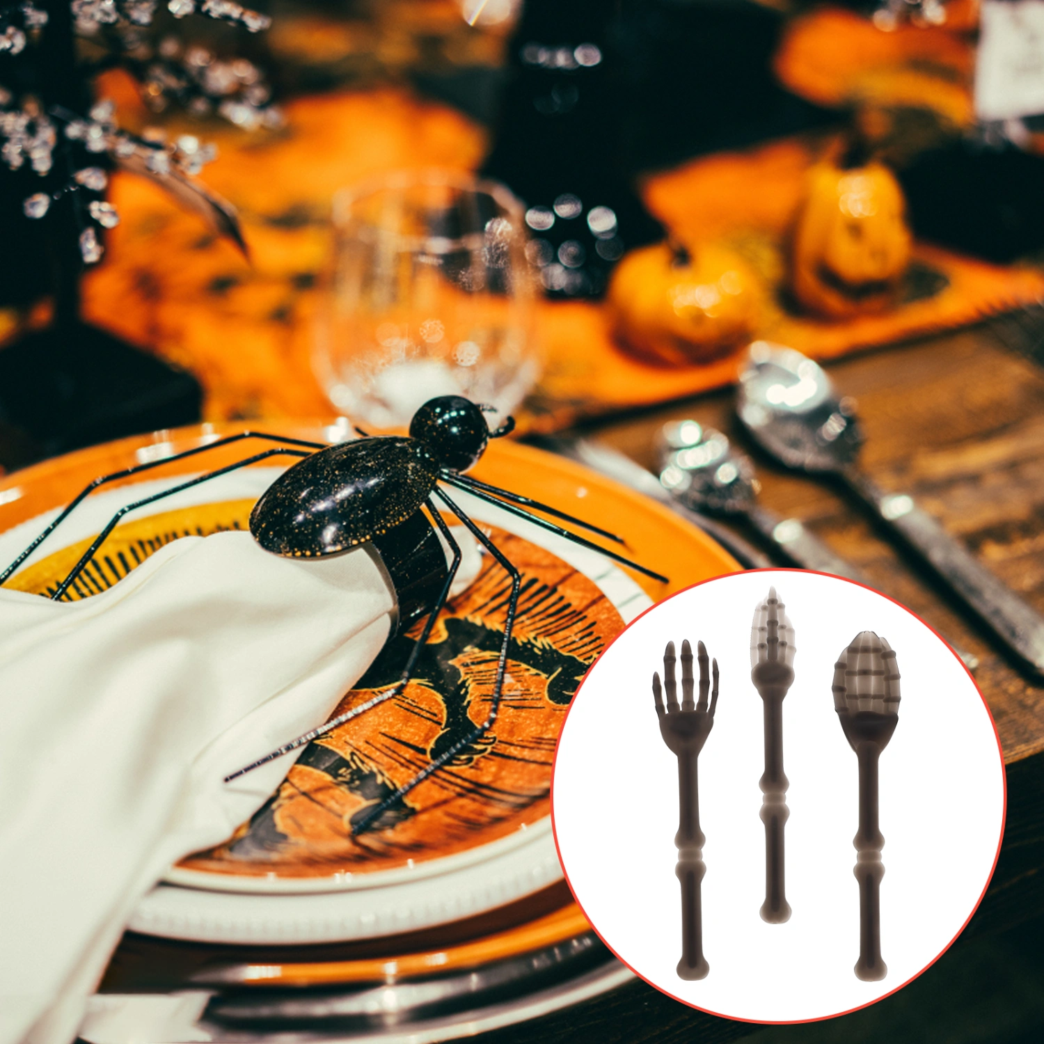 1 Set of Plastic Cutlery Set Plastic Halloween Silverware Halloween Party Plastic Spoon Fork Cutter
