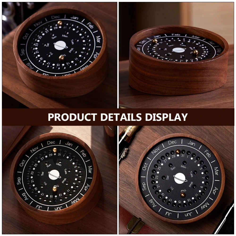 1pc Creative Wooden Perpetual Calendar Sundial Calendar Adornment Coffee