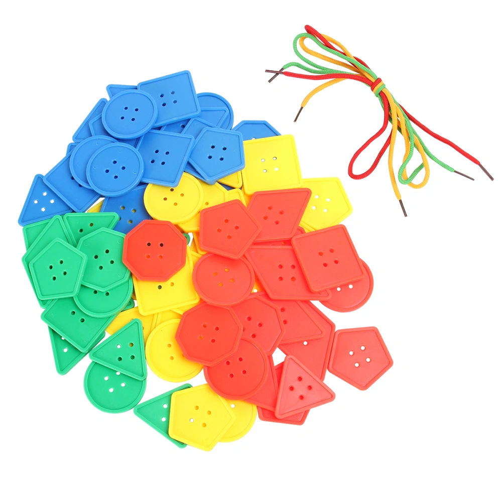 1 Pack/70pcs Funny Button Building Blocks Colorful Threading Blocks Geometric Button Blocks Snowflake Shaped Design Button Blocks with 3pcs 60cm Rope