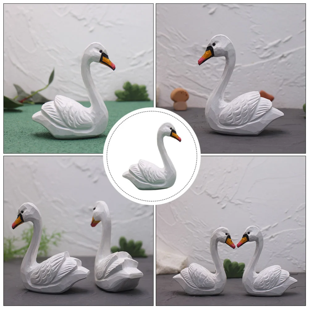 1Pc Wooden Swan Ornament Painted Swan Decoration Children Wooden Plaything