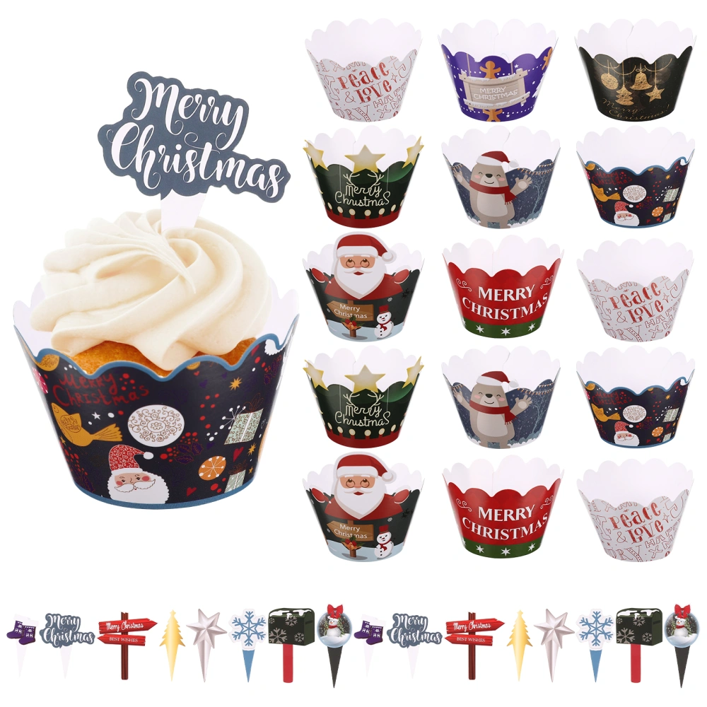 48pcs Merry Christmas Party Cake Picks Cake Wrappers Cake Decorations Cake Ornaments