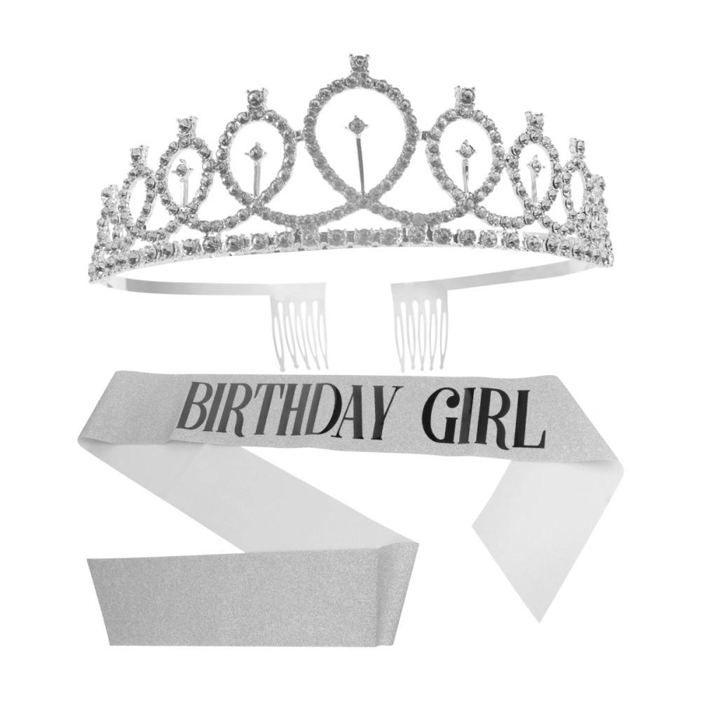 2pcs Crown Hair and Birthday Party Letter Printing Sash Birthday Decoration