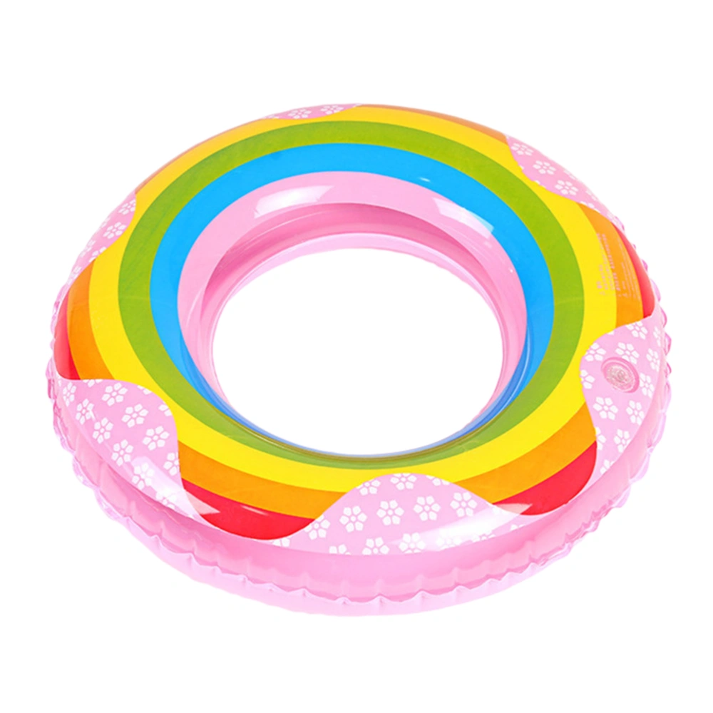 Thicken Rainbow Swim Ring Inflatable PVC Float Swim Ring Summer Swimming Pool Toy (Random Color, Swim Ring 60cm)