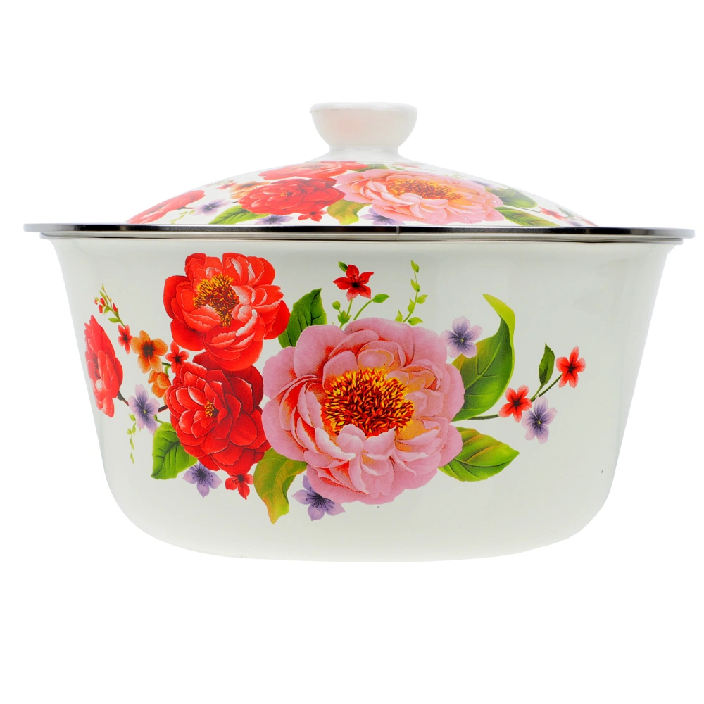 Vintage Style Enamel Basin Thicken Household Bowl with Lid Versatile Bowl