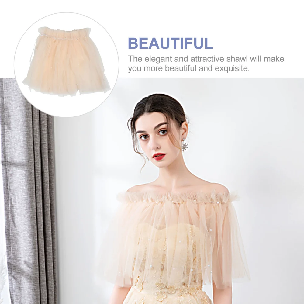 1 Pc Wedding Dress Shawl Off Shoulder Gauze Shawl Beautiful Bridal Cloak