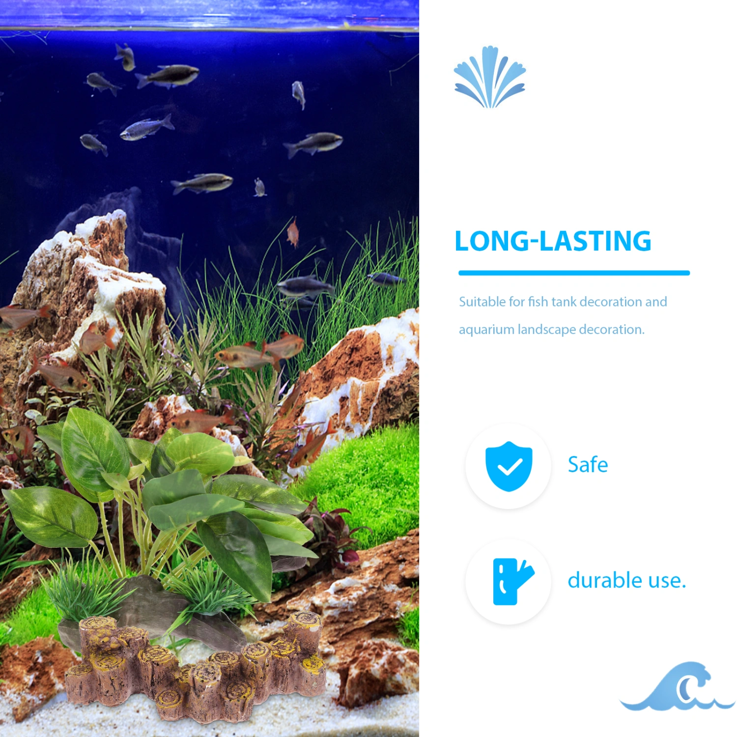 Aquarium Water Plants Artificial Fish Hides Driftwood Fish Tank Decor (Green)