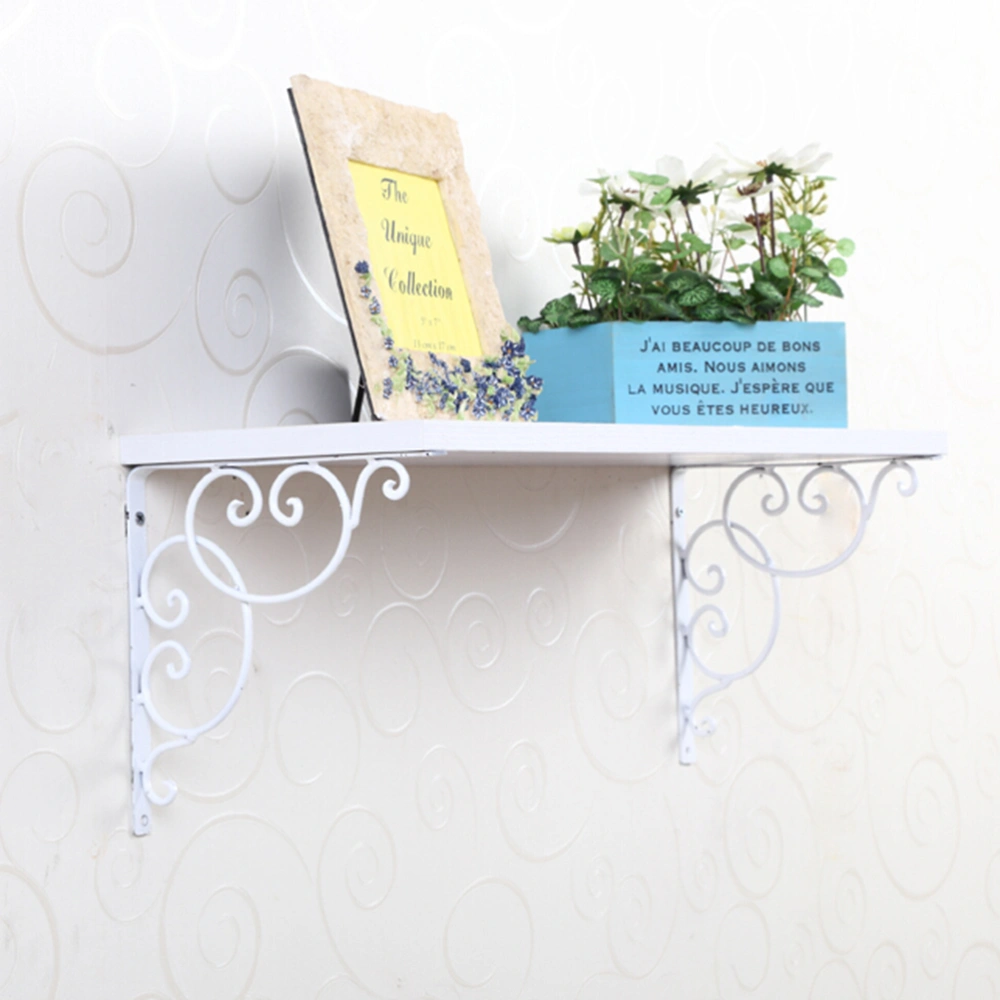 2pcs Wall Mounted Floral Style Shelf Brackets for Bookrack / Calpboard / Set Box (White)