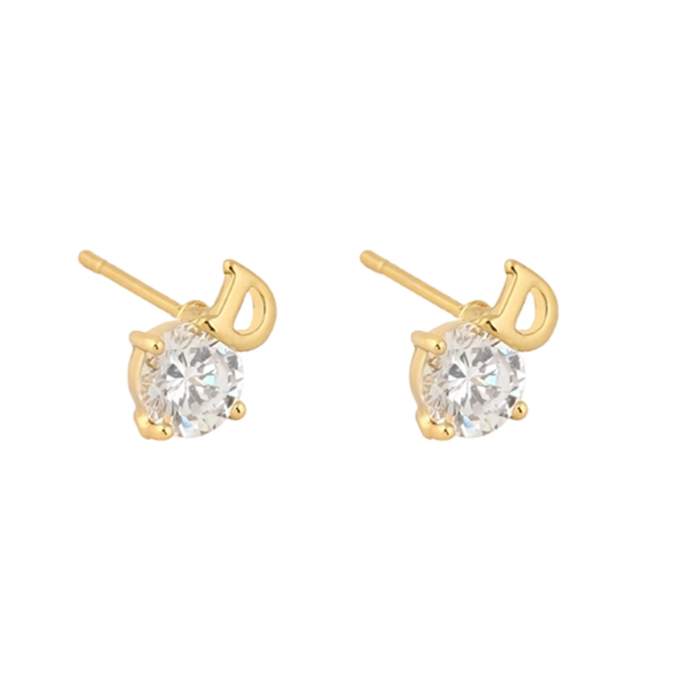 Pair of Women's Girls Letter D Style Zircon Eardrop Earrings Ear Studs (White)