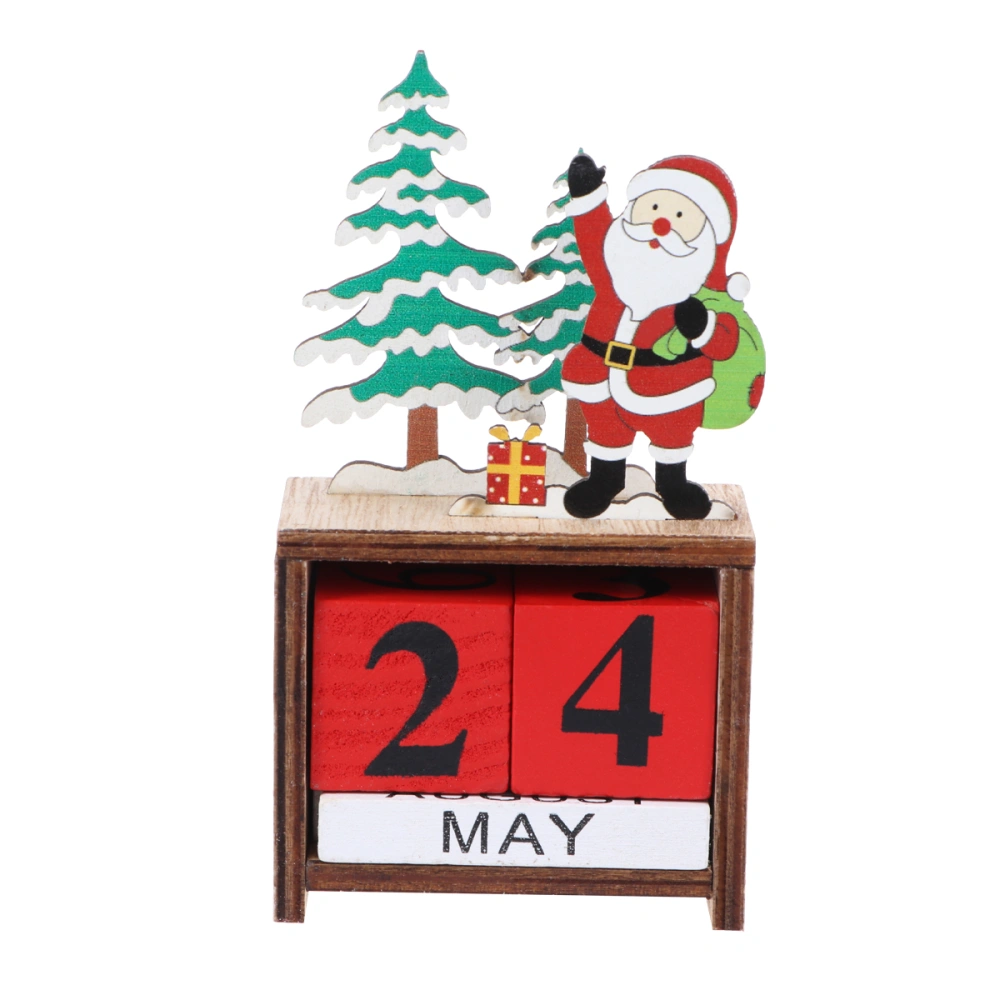 Christmas Wooden Calendar Decor Desktop Reusable Perpetual Calendar Creative Santa Claus Design Calendar Block Photography Props for Office Home Table Ornament