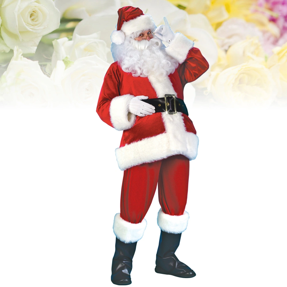 7Pcs Creative Santa Claus Cosplay Costumes Funny Xmas Santa Performance Clothes Festival Santa Clothes for Xmas Party Activity Size M