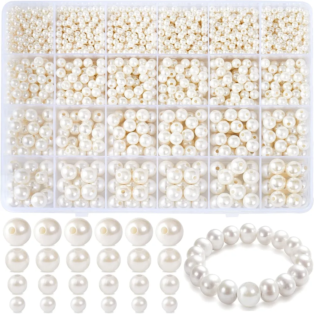 1 Set White Beads Faux Pearl Jewelry Making Beads DIY Bracelet Necklace Earring Beads