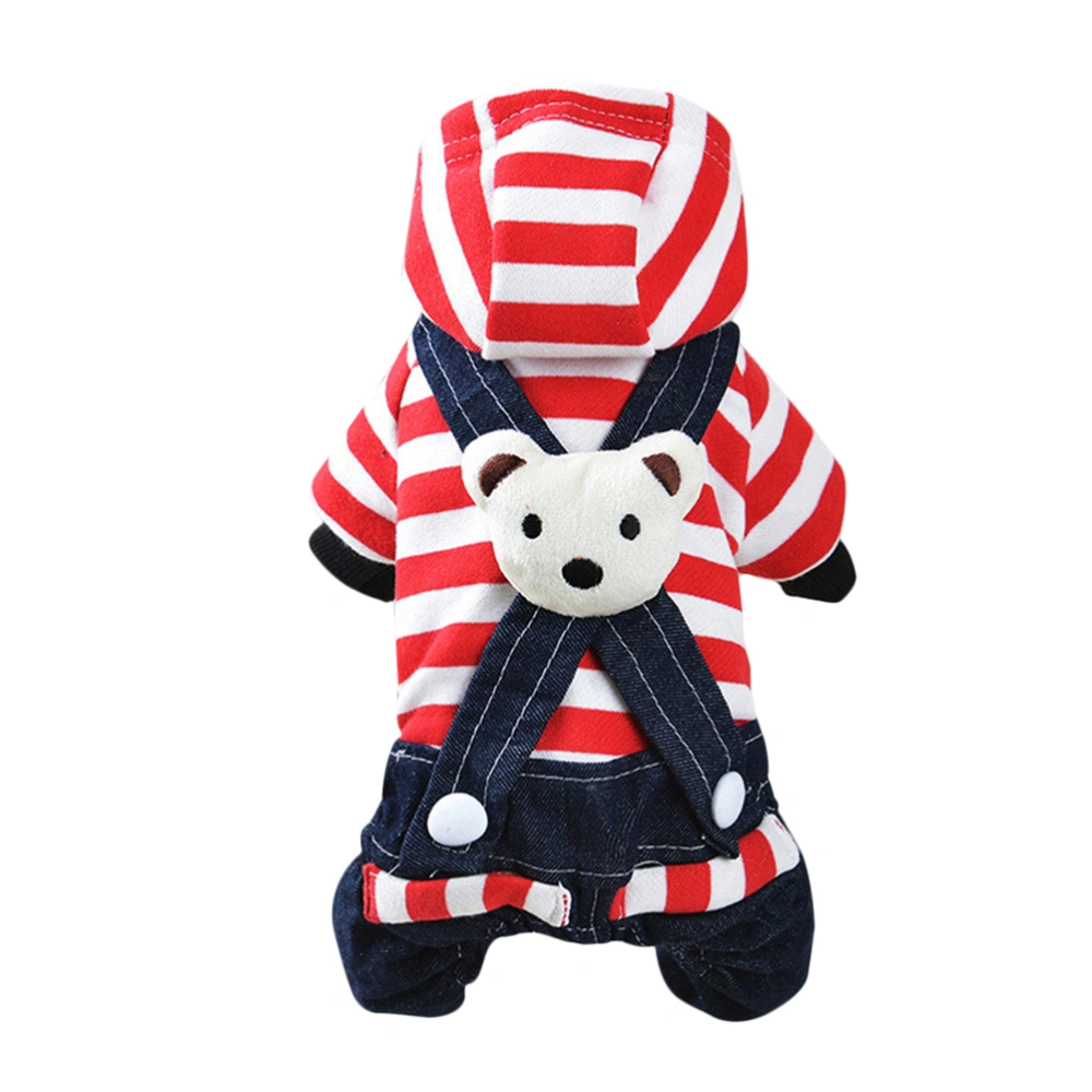 Pet Beer Clothes Stripe Denim Pet Suspenders Trousers Fashion Dog Costumes Pet Supplies (Red Stripe, Size M)