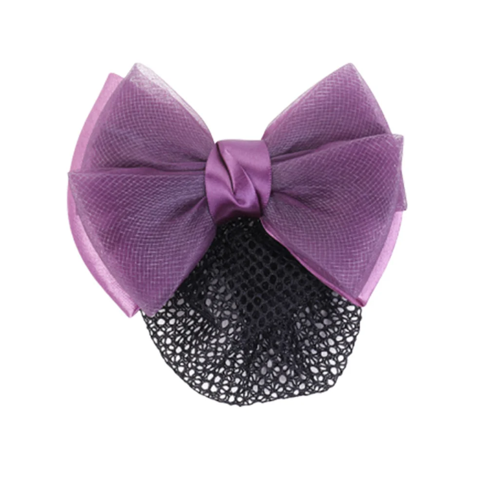 1Pc Beautiful Bowknot Design Hair Net Pearl Studded Hairpin for Hair Decoration Use Thick Net (Purple)