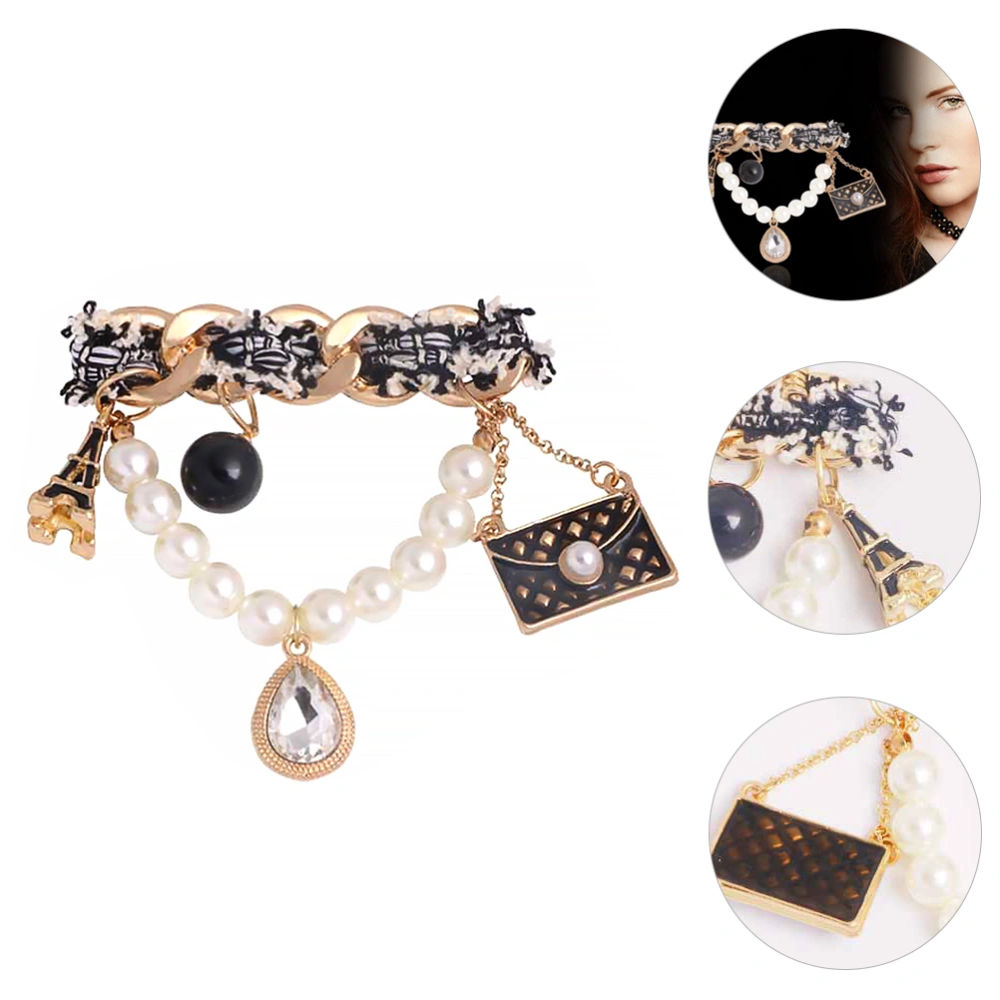 1pc Elegant Woman Brooch Alloy Shiny Corsage Pearl Decor Clothing Breastpins