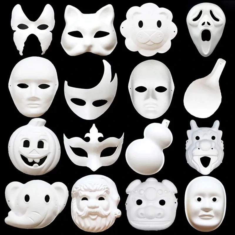 1 Set of DIY Face Mask Paintable Paper Mask White DIY Mask Masquerade Mask DIY Blank Mask