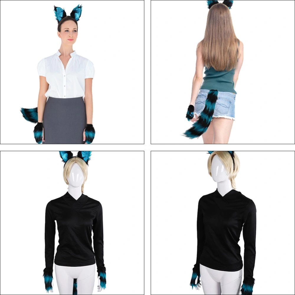 1 Set Fox-shaped Cosplay Decor Kits Simulated Animal Plush Headwear Gloves Tail