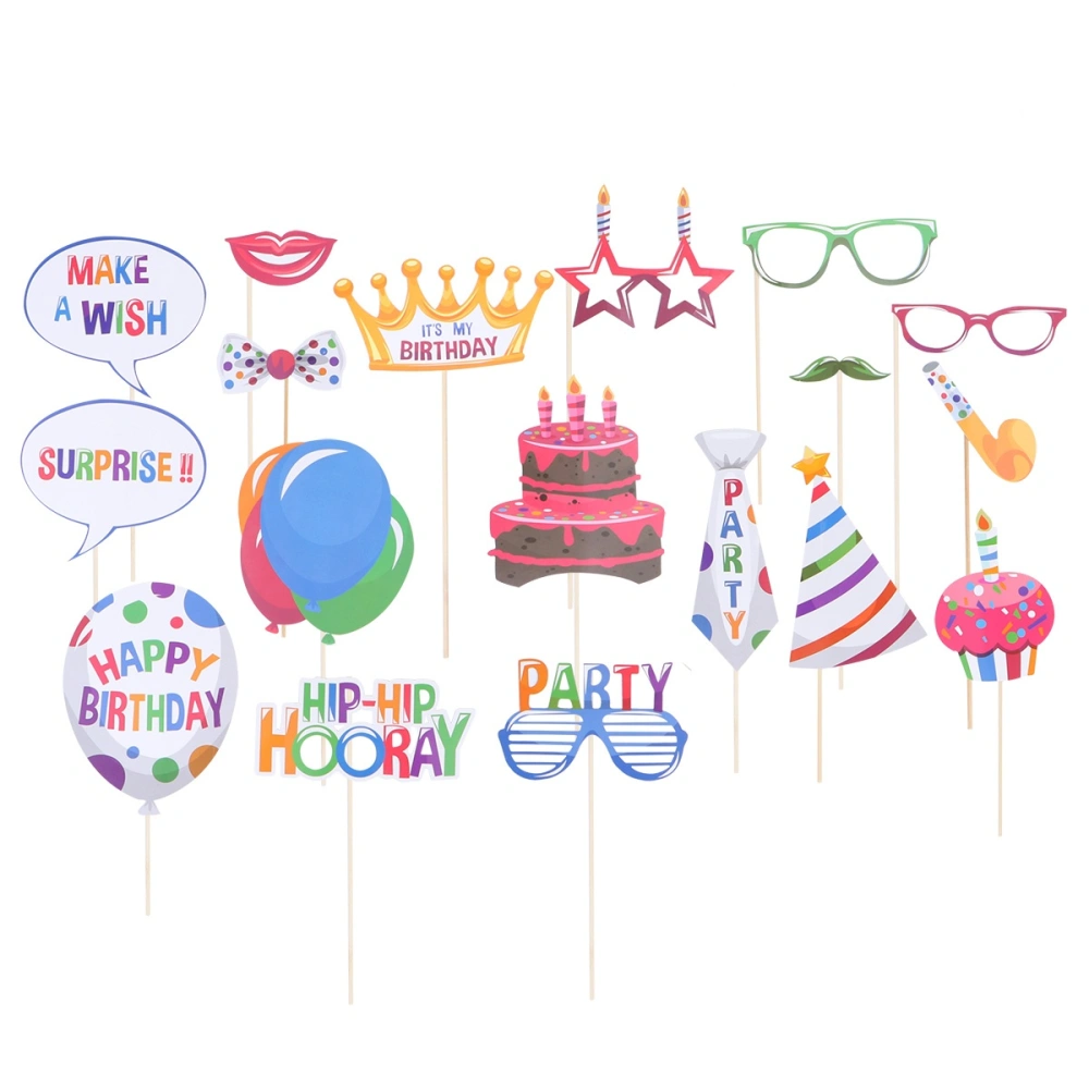 18pcs Birthday Photo Props Kit Funny Paper Mask DIY Selfie Props Accessories Party Favors Decoration Supplies