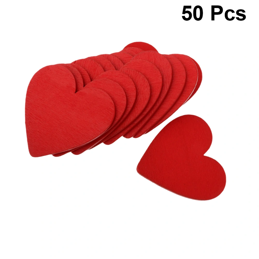 50pcs 3cm Red Love Heart Shape Wooden Slices Craft Accessary Wooden Pieces Ornament Wood Cutouts Wedding DIY Material Wooden Chip Without Hole