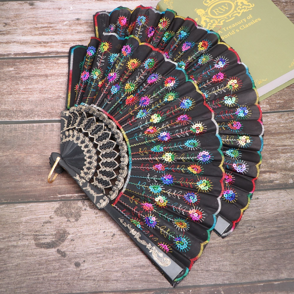 2pcs Dancing Fan Sequined Embroidery Folding Fan Handhled Fan Crafts Fan Gift Fan for Friends Dancer (Colorful)