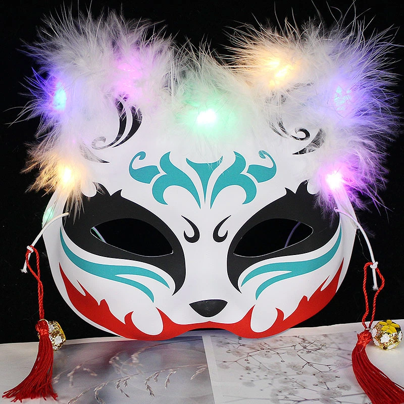 Fox Mask Cosplay Mask Festival Mask with Light Masquerade Animal Mask Prop for Stage Performance