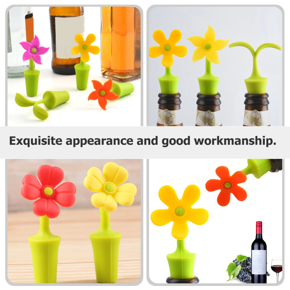 6Pcs Flower Bottle Stoppers Silicone Bottle Plugs Sealed Bottle Plug Wine Bottle Sealer (Random Style)