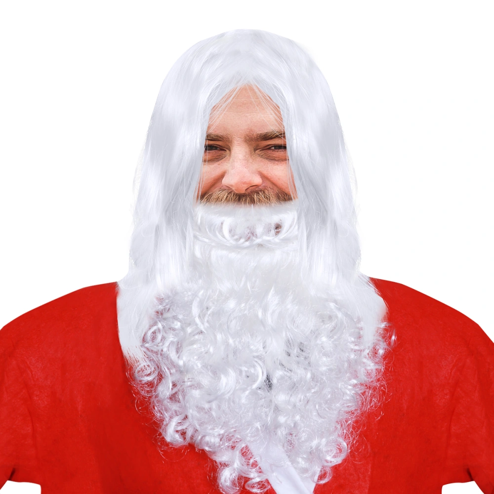 WINOMO Deluxe White Santa Fancy Dress Costume Wizard Wig and Beard Set for Christmas Party Cosplay