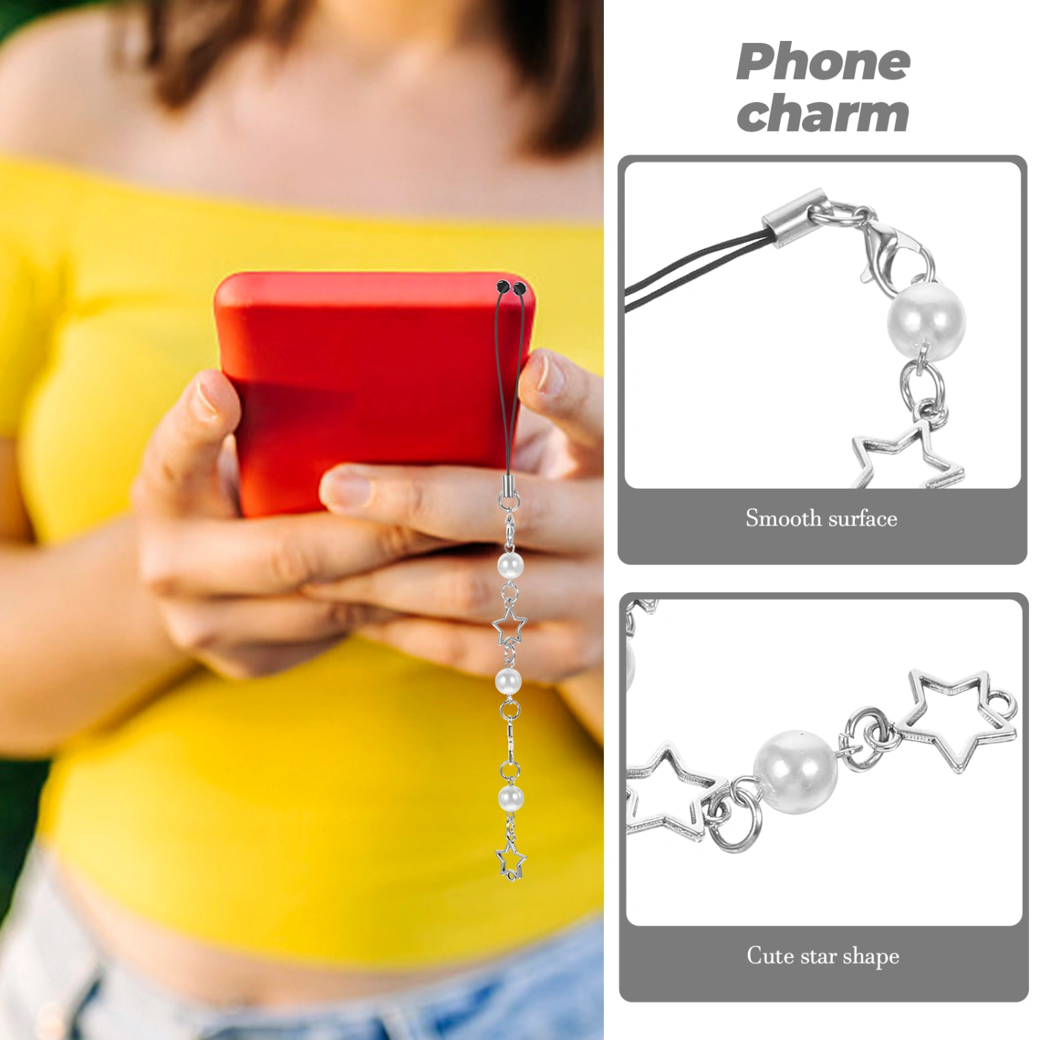 Phone Charm Phone Lanyard Wrist Strap Star Shape Beaded Phone Chain Decoration