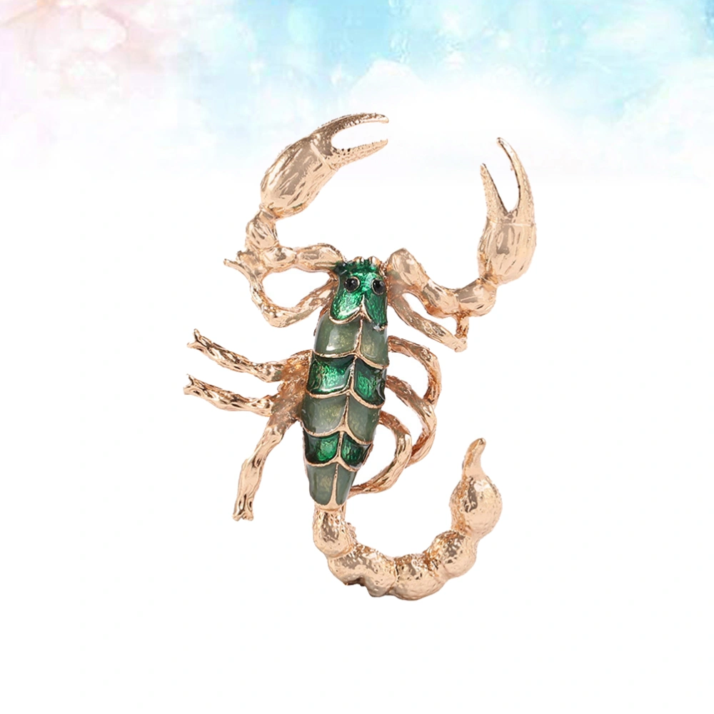 1pc Brooch Breastpin Oil Drip Animal Scorpion Shape Alloy Halloween Decor for Gift (Golden Green)