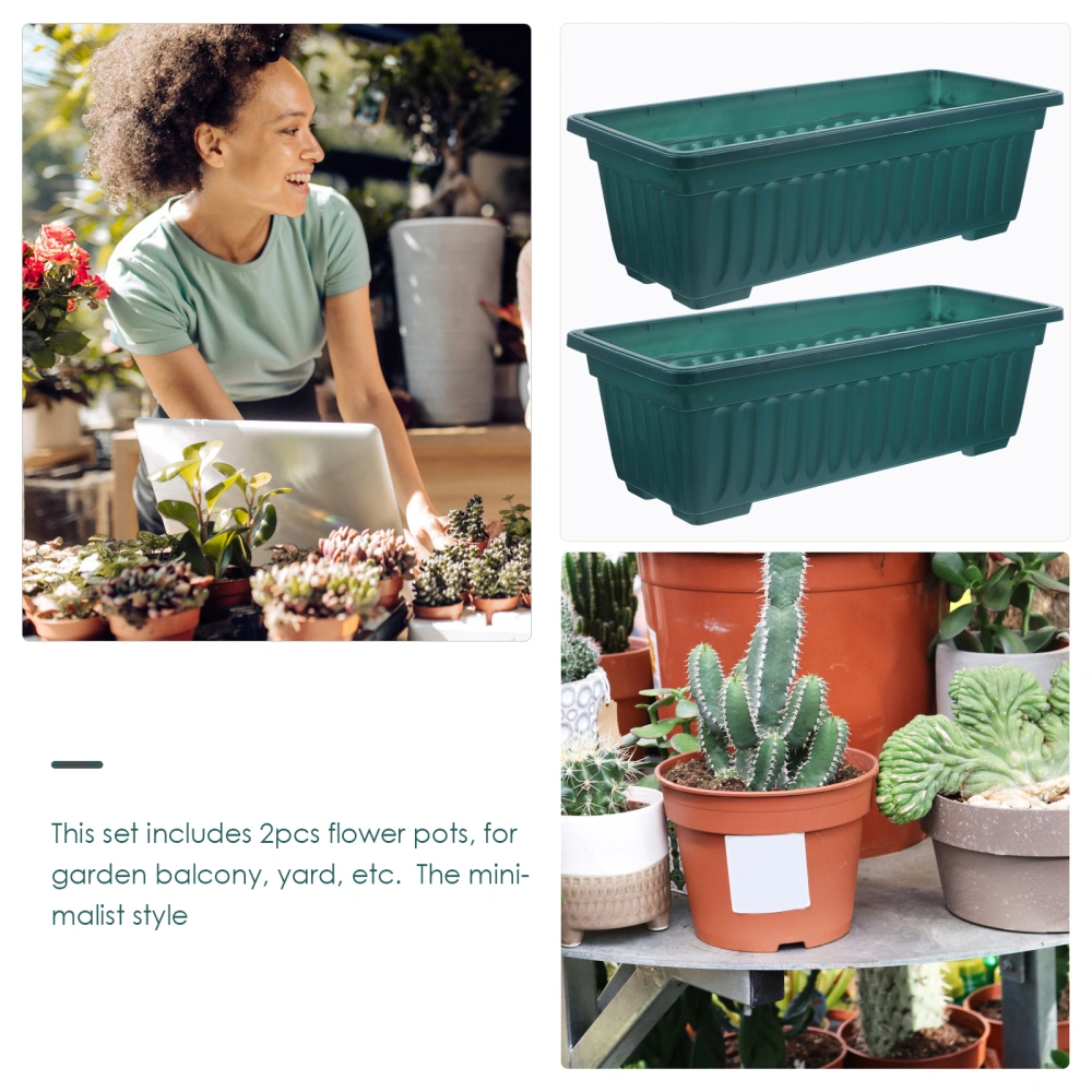 2Pcs Balcony Vegetable Planting Pot Rectangular Home Flowerpot Dark Green