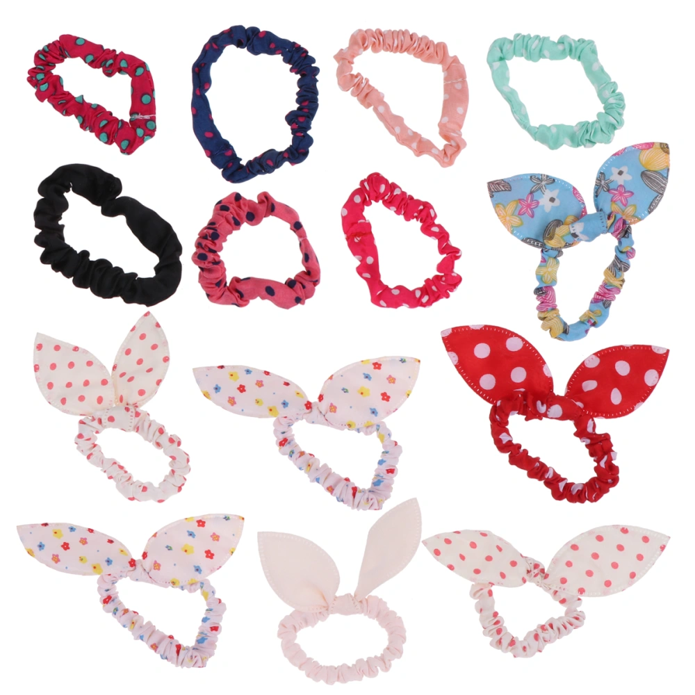 30Pcs Spot Hair Rings Cloth Hair Ties Rabbit Ear Shape Hair Rope Ponytail Holder Girls Hair Circle Mixed Color