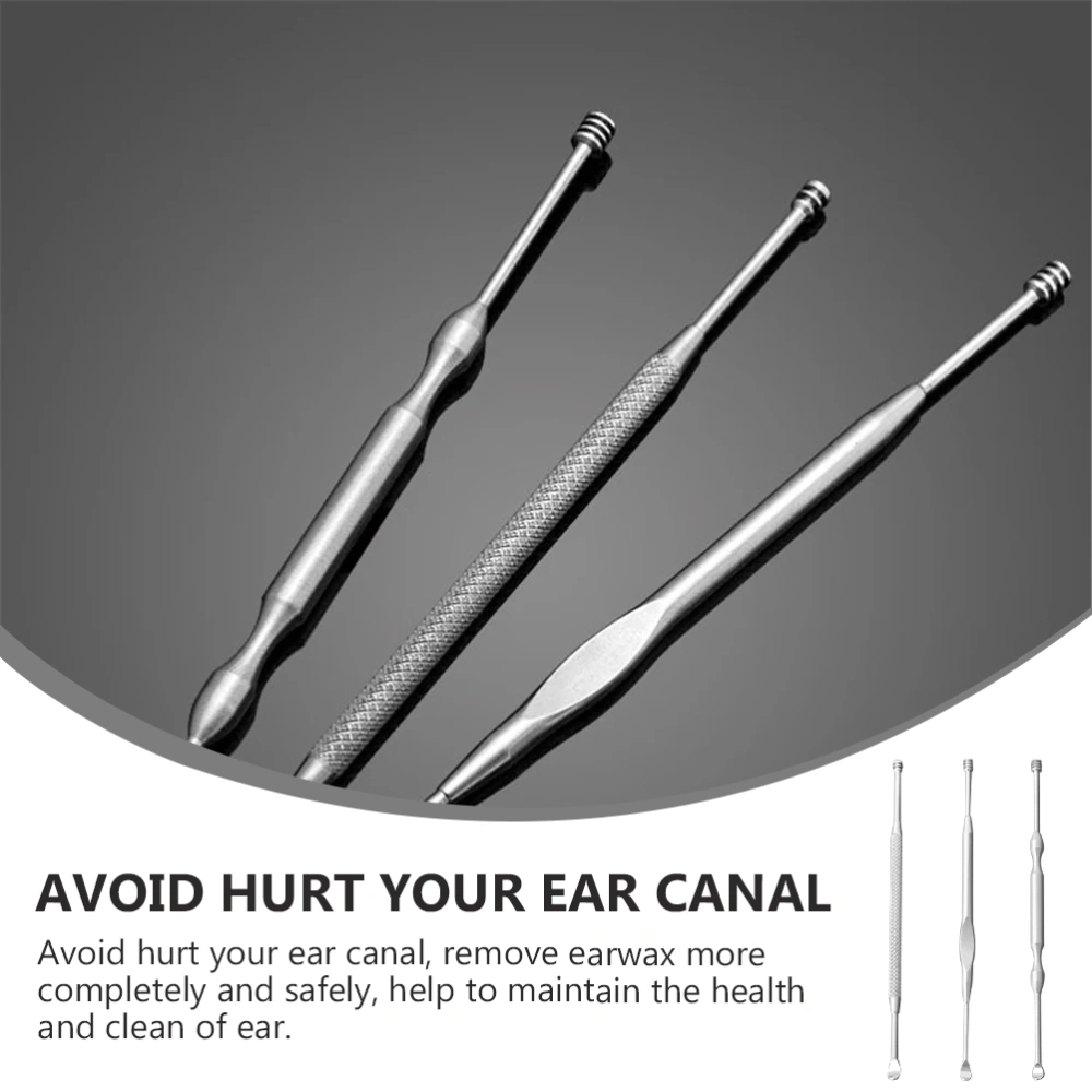 3PCS Sturdy Stainless Steel Ear Pick Practical Double-headed Ear Scoop (Silver)