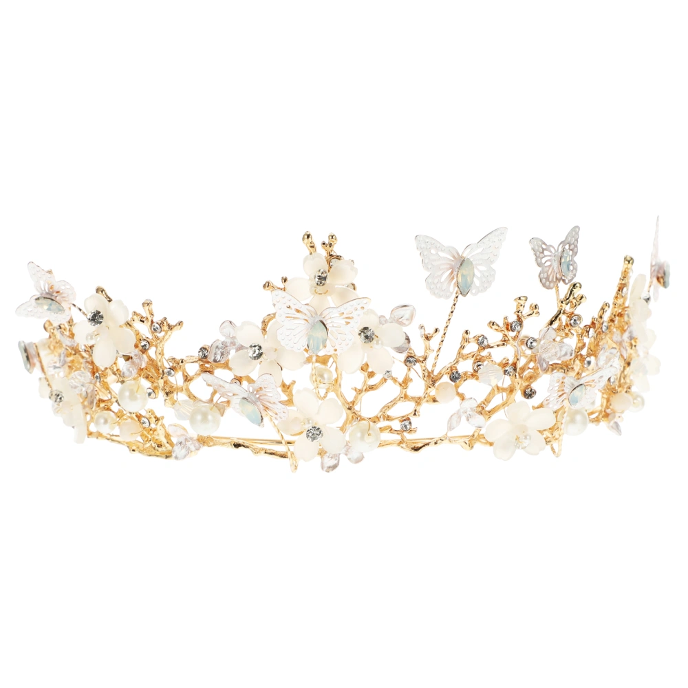 Bridal Crown Gold Elegant Tiara With Pearl Wedding Hair Decor for Women Girls