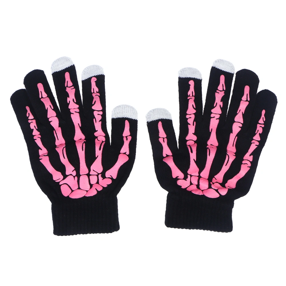 Halloween Skull Winter Unisex Touch Screen Glove Knitting Skeleton Claw Glove (Pink)