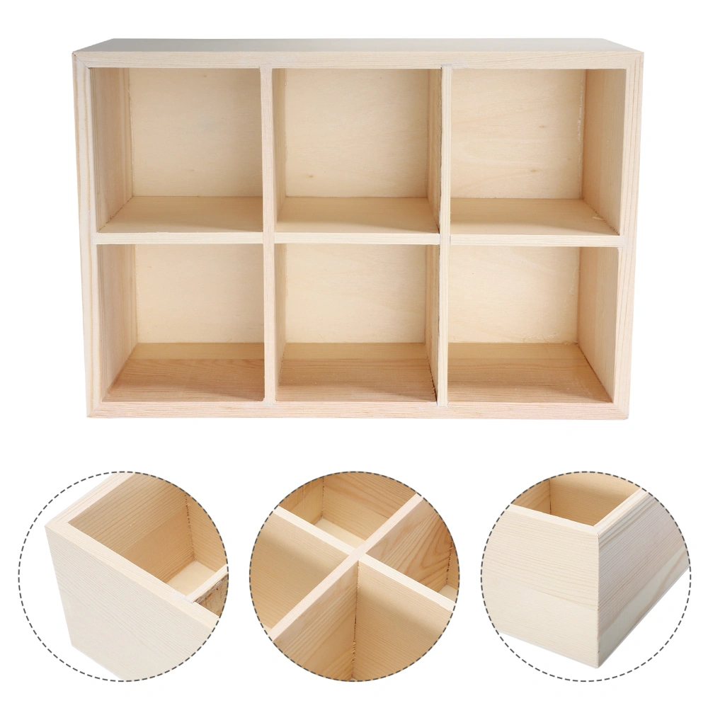 2pcs Wooden Storage Box 6 Grids Stationery Box Wooden Desktop Box for Home