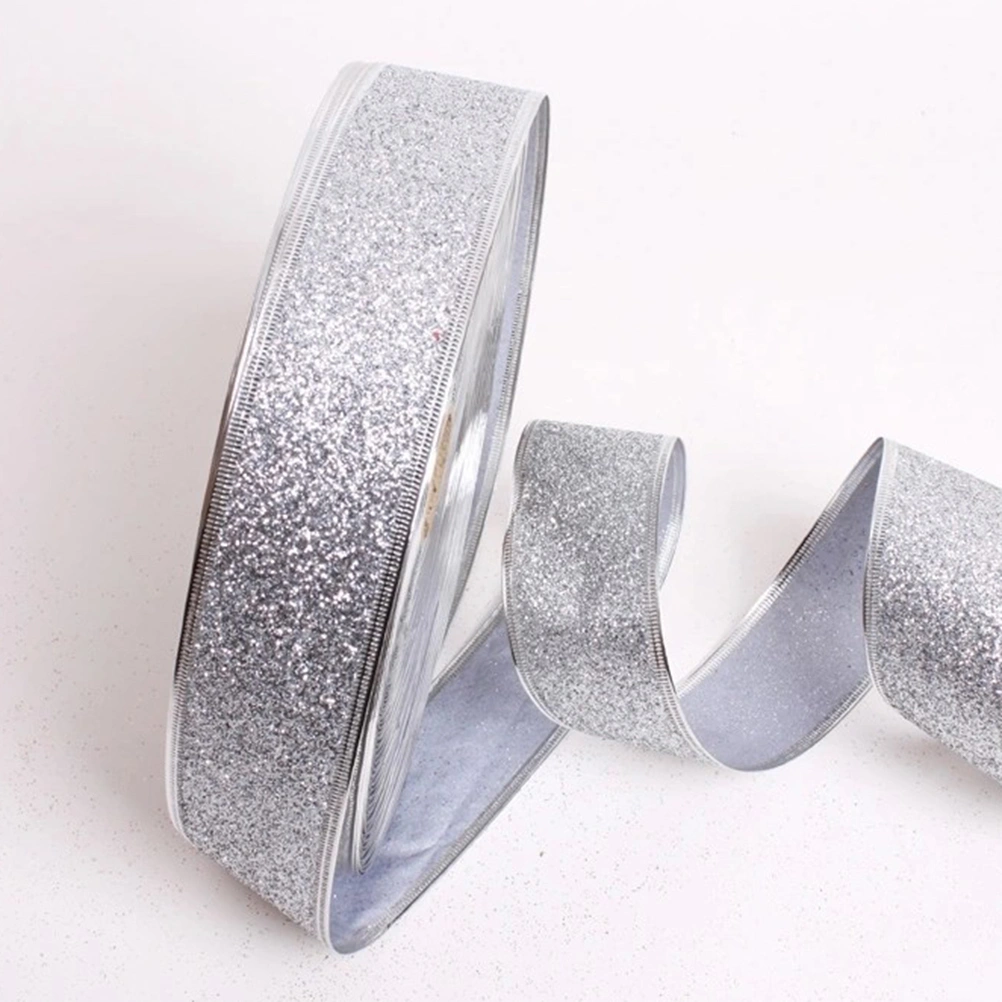 Glitter Ribbon Tree Decoration Christmas Band Ballroom Decor Wedding Ornaments (Sliver)