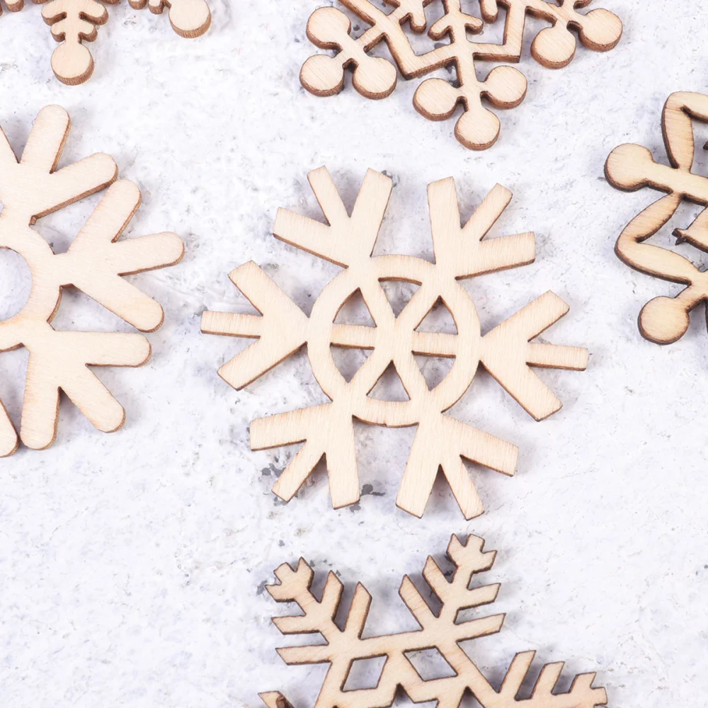 100pcs Christmas Snowflake Hanging Pendant Christmas Wood Hollow Snowflake Slice Artificial Snowflake Hanging Decors (50mm 10pcs Per Pack)