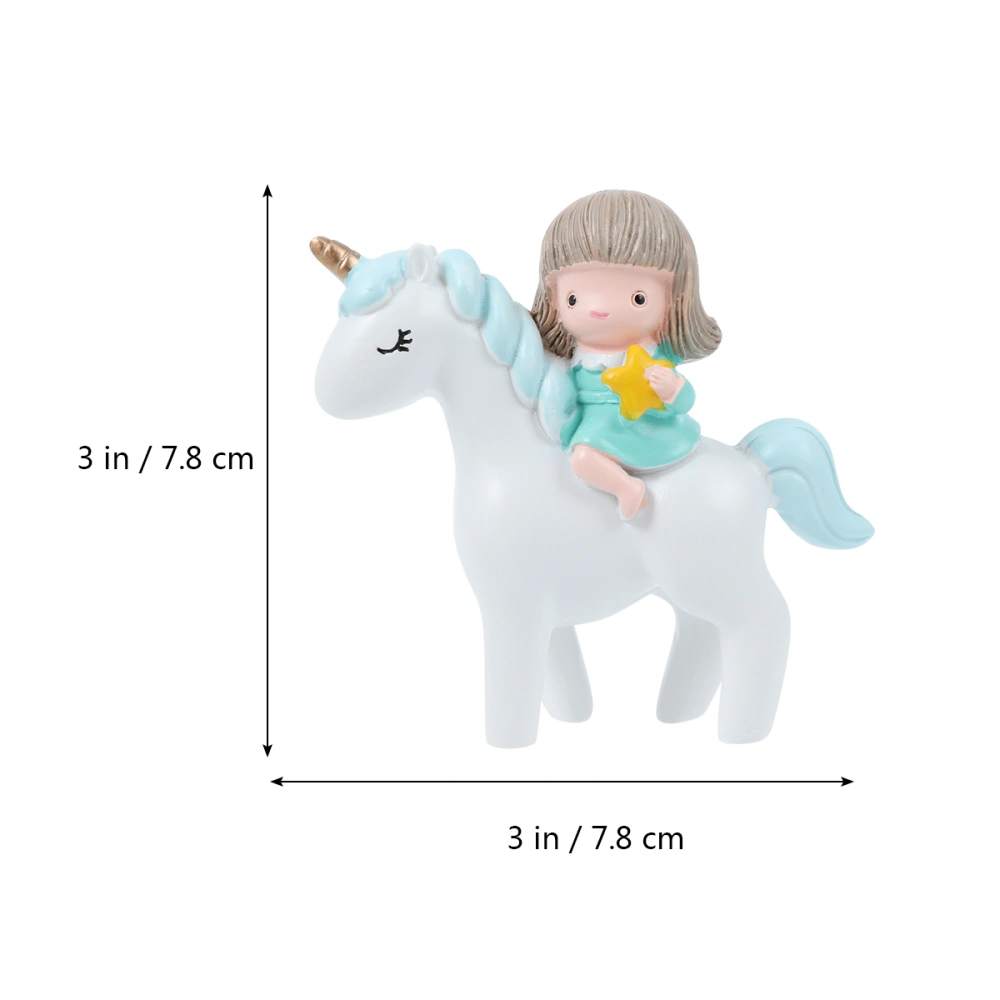 Little Girl and Unicorn Figurine Adorable Resin Desktop Ornaments Festival Decor Children Gift (Blue)