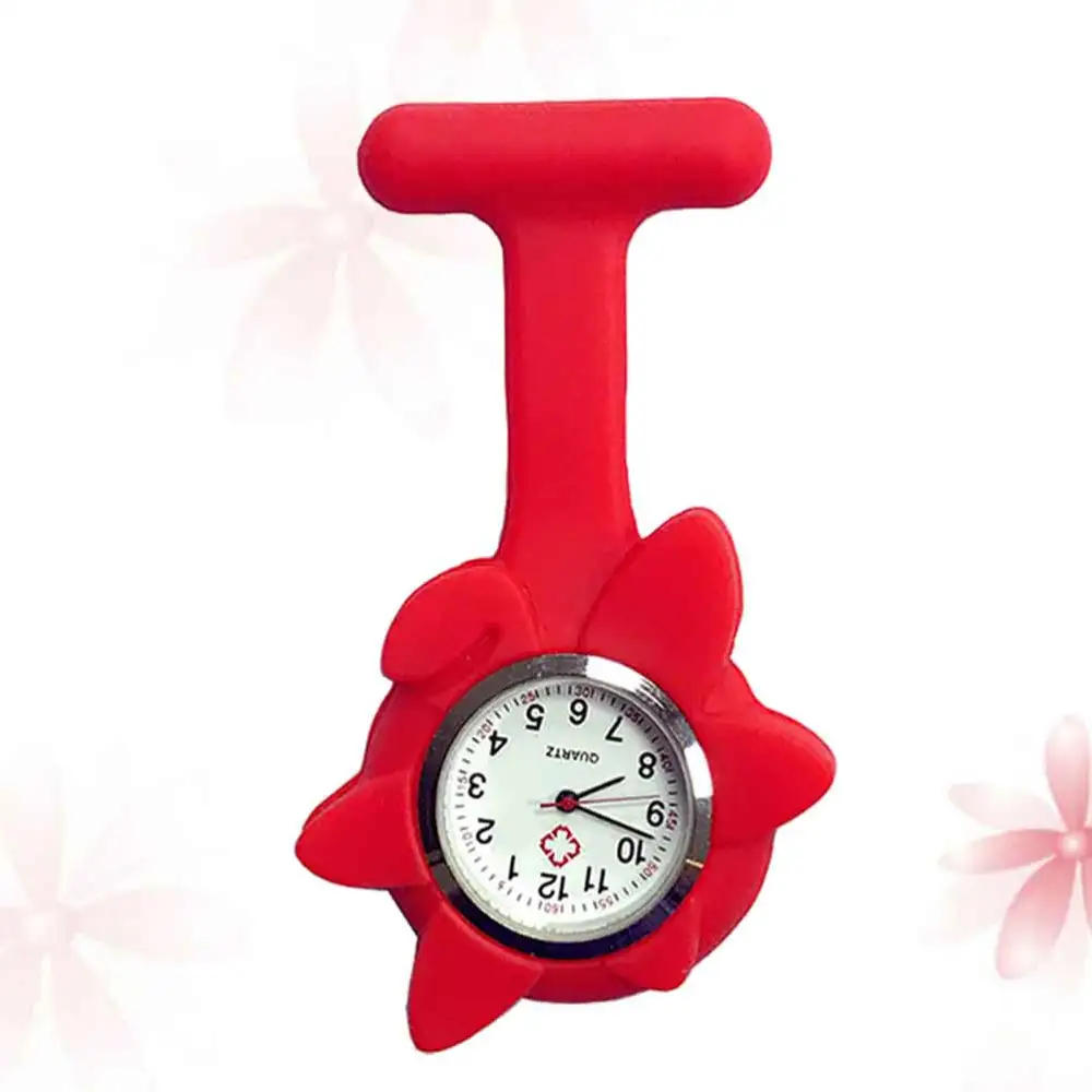 Sunflower Shaped Medical Hanging Watch Silicone Pocket Watch Doctor Nurse Watch Red